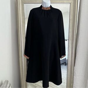 C&M Collection Black Midi Dress Funnel Crystal Color Neck Size 44 European